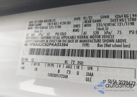 2023 Ford Transit-350 Passenger Van Xlt from USA, damaged, VIN 1FBAX2C82PKA53394